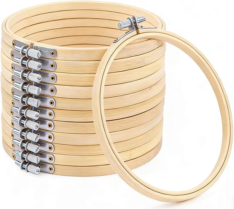Norwex 12 Pieces 5 Inch Embroidery Hoops Adjustable Wooden Circle Cross Stitch Hoop Ring for Embroidery, Art Craft Handy Sewing and Christmas Decoration - Image 1